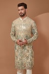 Kasbah_Ivory Georgette Embroidery Floral Flower Garden Kurta With Pant _Online_at_Aza_Fashions