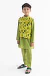 Buy_Ankid_Green Silk Chanderi Jaadui Jungle Print Reversible Bundi Kurta Set _at_Aza_Fashions