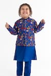 Shop_Ankid_Blue Silk Chanderi Chatur Tota Sayani Chidiya Print Bandhgala Set  _at_Aza_Fashions