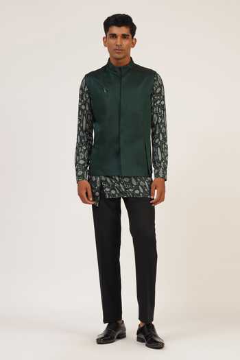 Buy_Dhruv Vaish_Green Viscose, Satin Embroidery Bottle Floral Print Kurta Set _at_Aza_Fashions