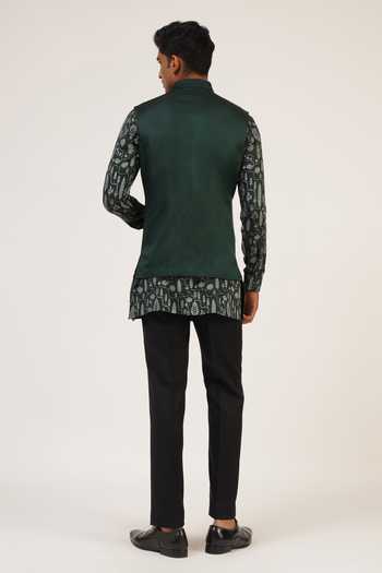 Shop_Dhruv Vaish_Green Viscose, Satin Embroidery Bottle Floral Print Kurta Set _at_Aza_Fashions