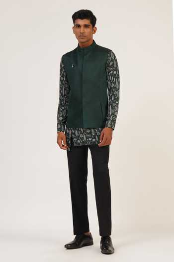 Buy_Dhruv Vaish_Green Viscose, Satin Embroidery Bottle Floral Print Kurta Set _Online_at_Aza_Fashions