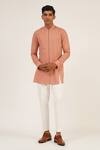 Buy_Dhruv Vaish_Pink Cotton Linen Plain Front Zipper Pocket Short Kurta  _at_Aza_Fashions