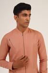 Dhruv Vaish_Pink Cotton Linen Plain Front Zipper Pocket Short Kurta  _Online_at_Aza_Fashions