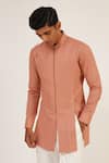 Buy_Dhruv Vaish_Pink Cotton Linen Plain Front Zipper Pocket Short Kurta  _Online_at_Aza_Fashions