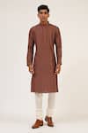 Buy_Dhruv Vaish_Brown Chanderi, Cotton Printed And Pintucked Straight Kurta Set _at_Aza_Fashions