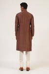 Shop_Dhruv Vaish_Brown Chanderi, Cotton Printed And Pintucked Straight Kurta Set _at_Aza_Fashions