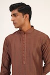 Shop_Dhruv Vaish_Brown Chanderi, Cotton Printed And Pintucked Straight Kurta Set _Online_at_Aza_Fashions