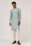 Buy_Dhruv Vaish_Blue Cotton, Silk Kurta Set _at_Aza_Fashions