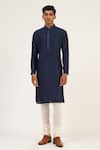 Buy_Dhruv Vaish_Blue Modal, Satin Embroidery Pintuck Draped Kurta Set _at_Aza_Fashions