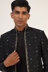 Dhruv Vaish_Black Silk Embroidery Metal Floral Bandhgala _Online_at_Aza_Fashions