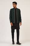 Buy_Dhruv Vaish_Green Silk Embroidery Metal Bandhgala _at_Aza_Fashions