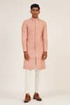 Buy_Dhruv Vaish_Pink Silk Plain Full Sleeve Sherwani  _at_Aza_Fashions