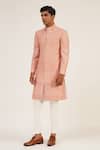 Buy_Dhruv Vaish_Pink Silk Plain Full Sleeve Sherwani  _Online_at_Aza_Fashions