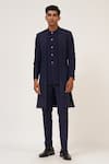 Buy_Dhruv Vaish_Blue Silk Embroidery French Knot Sherwani Set  _at_Aza_Fashions
