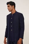 Buy_Dhruv Vaish_Blue Silk Embroidery French Knot Sherwani Set  _Online_at_Aza_Fashions