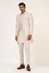 Buy_Dhruv Vaish_Ivory Silk Embroidery Zari Sherwani Set  _at_Aza_Fashions