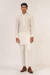 Dhruv Vaish_Ivory Silk Embroidery Zari Sherwani Set  _Online_at_Aza_Fashions