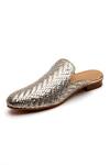 Buy_Tissr_Gold Basket Weave Leather Woven Loafer Mules_at_Aza_Fashions