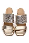 Shop_Tissr_Gold Basket Weave Leather Woven Block Heels_at_Aza_Fashions