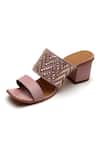 Buy_Tissr_Pink Basket Weave Woven Leather Block Heels_at_Aza_Fashions