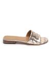 Buy_Tissr_Gold Textured Kate Leather Woven Strap Metallic Sliders_Online_at_Aza_Fashions