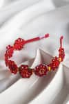 Buy_Choko_Red Crystal Glass Bead Dahlia Blossom Hair Band _at_Aza_Fashions