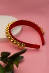 Shop_Choko_Gold Acrylic Beads Queens Glory Statement Pearl Embellished Hair Band_at_Aza_Fashions