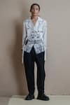 Shop_Anurag Gupta_White Dola Silk Printed Lapel Collar Coat And Pant Set _at_Aza_Fashions