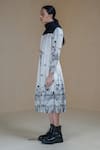 Anurag Gupta_White Dola Silk Printed Turtle Neck Jacket Dress  _at_Aza_Fashions