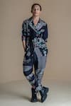 Buy_Anurag Gupta_Black Dola Silk Printed Germ Lapel Collar Evolution Coat And Pant Set  _at_Aza_Fashions