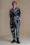 Anurag Gupta_Black Dola Silk Printed Germ Lapel Collar Evolution Coat And Pant Set  _Online_at_Aza_Fashions