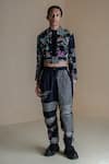 Buy_Anurag Gupta_Black Dola Silk Printed Evolution Germ Double Zip Jacket And Pant Set  _at_Aza_Fashions