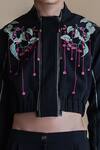 Anurag Gupta_Black Banana Crepe Printed Floral High Collar Bomber Jacket And Pant Set  _Online_at_Aza_Fashions