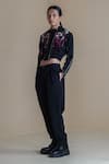 Anurag Gupta_Black Banana Crepe Printed Floral High Collar Bomber Jacket And Pant Set  _at_Aza_Fashions