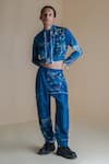 Anurag Gupta_Blue Dola Silk Printed High Evolution Double Zip Jacket And Pant Set  _Online_at_Aza_Fashions