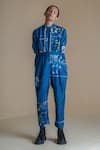 Shop_Anurag Gupta_Blue Dola Silk Printed High Evolution Double Zip Jacket And Pant Set  