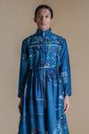 Anurag Gupta_Blue Dola Silk Printed High Collar Evolution Jacket Dress  _Online_at_Aza_Fashions