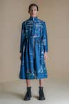 Buy_Anurag Gupta_Blue Dola Silk Printed High Collar Evolution Jacket Dress  _Online_at_Aza_Fashions