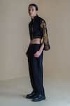 Anurag Gupta_Black Banana Crepe Embroidered High Collar Lucian Jacket And Pant Set  _Online_at_Aza_Fashions