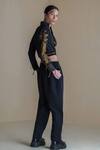 Buy_Anurag Gupta_Black Banana Crepe Embroidered High Collar Lucian Jacket And Pant Set  _Online_at_Aza_Fashions