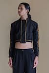 Anurag Gupta_Black Banana Crepe Embroidered High Collar Lucian Jacket And Pant Set  _at_Aza_Fashions