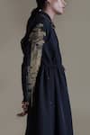 Anurag Gupta_Black Banana Crepe Embroidered Collared Lucian Midi Dress _at_Aza_Fashions