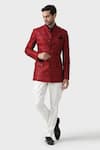 Buy_Raghavendra Rathore Jodhpur_Maroon Raw Silk Embroidered Floral The Pompeiian Bandhgala Jacket _at_Aza_Fashions