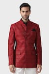 Buy_Raghavendra Rathore Jodhpur_Maroon Raw Silk Embroidered Floral The Pompeiian Bandhgala Jacket _Online_at_Aza_Fashions