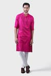 Buy_Raghavendra Rathore Jodhpur_Pink Silk Embroidered Floral Topaz Kurta _at_Aza_Fashions