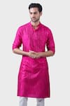 Shop_Raghavendra Rathore Jodhpur_Pink Silk Embroidered Floral Topaz Kurta _Online_at_Aza_Fashions