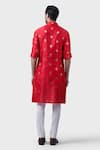Shop_Raghavendra Rathore Jodhpur_Red Silk Embroidered Floral The Gilded Sindoori Kurta_at_Aza_Fashions