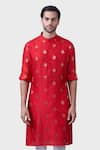 Buy_Raghavendra Rathore Jodhpur_Red Silk Embroidered Floral The Gilded Sindoori Kurta_Online_at_Aza_Fashions