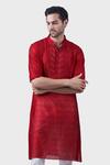Shop_Raghavendra Rathore Jodhpur_Red Silk Embroidered Floral The Gilded Scarlet Kurta_Online_at_Aza_Fashions